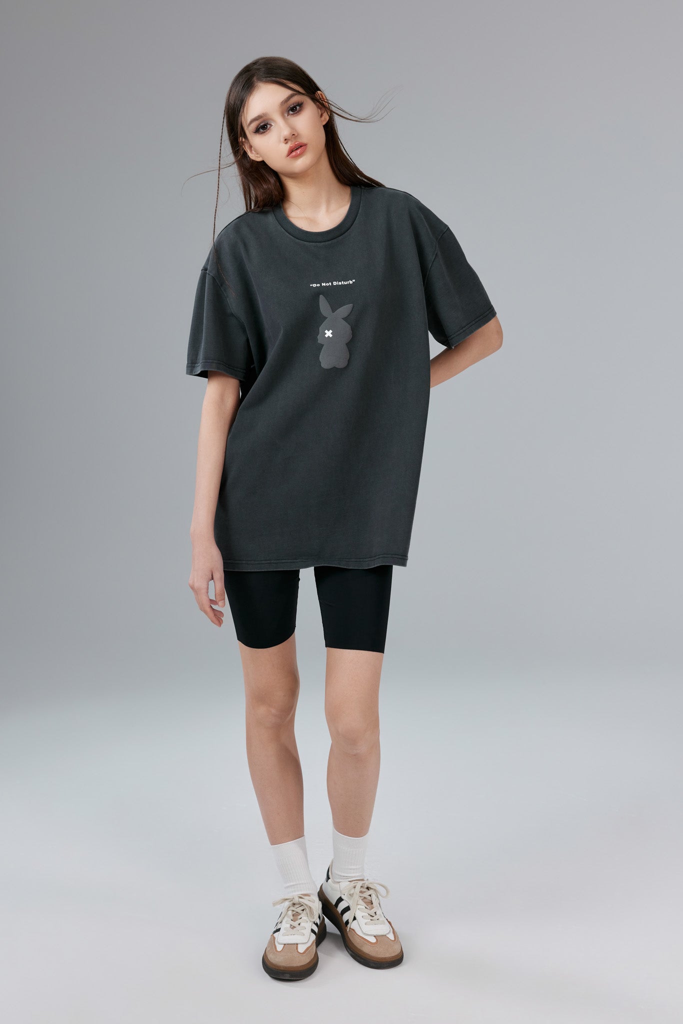 Chill Bunny Stonewashed Black Tee