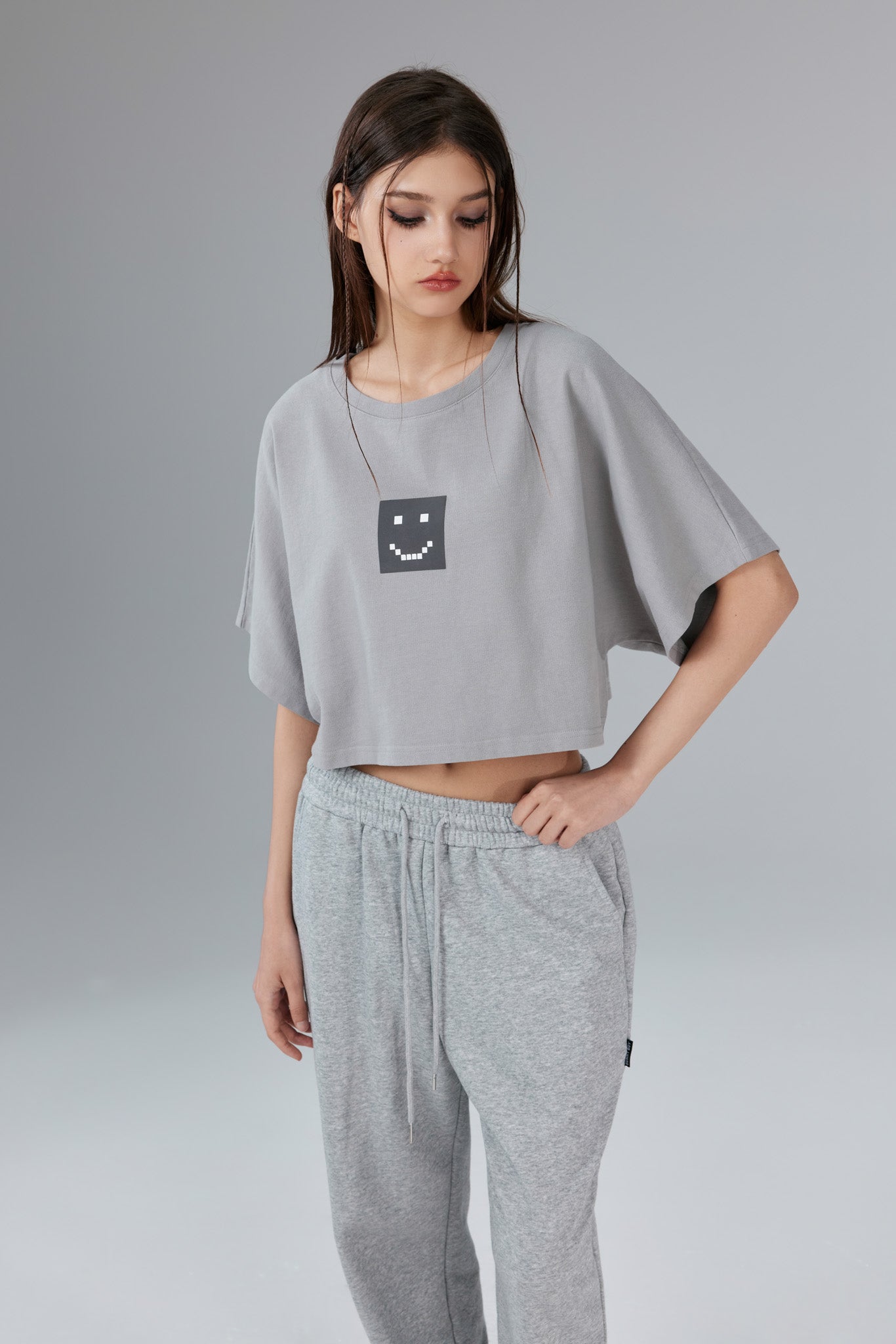 Pixel Stonewashed Relaxed Crop Tee